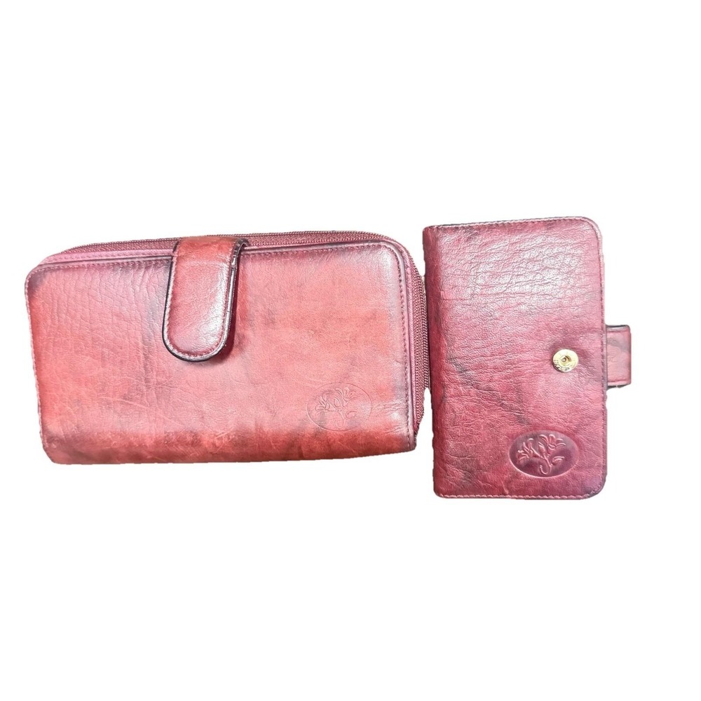 2 Pc Vtg Buxton Heiress Leather Wallet Card Holder Marbled Oxblood Top Grain